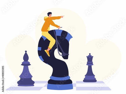 Chess game. Trendy flat illustration. People play chess. Chess pieces.