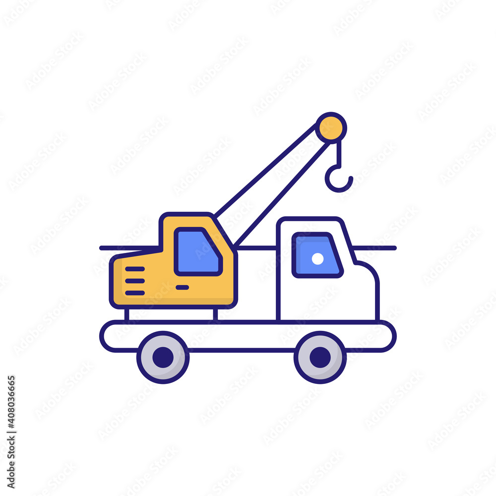 Crane Truck Vector outline filled icon style illustration. EPS 10 file 