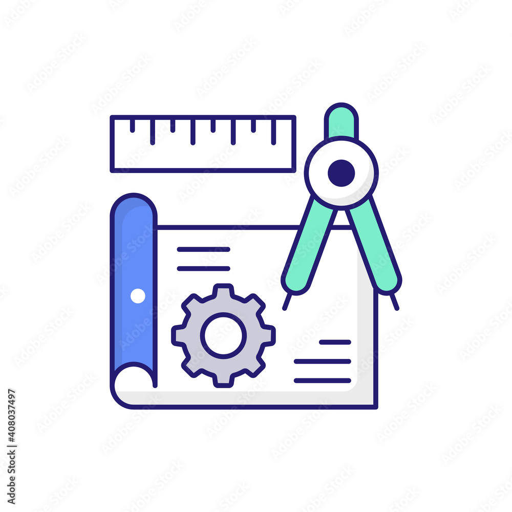 Engineering Blueprint Vector outline filled icon style illustration. EPS 10 file 