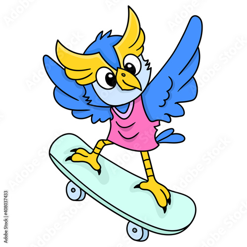 owl children skateboarding, doodle icon image kawaii