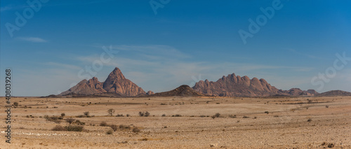 Panorama photo of the Spitzkoppe in the Erongo Mountains, Namibia