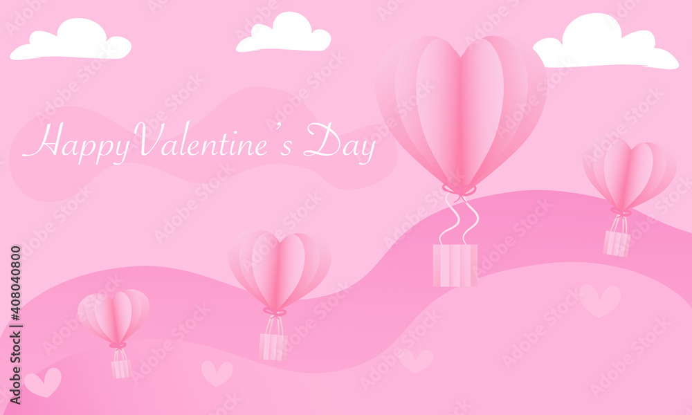 Pink background with heart balloon, valentines day