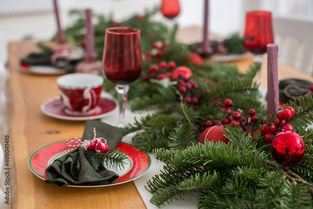 Сhristmas tree decoration on kitchen with presents interior in scandinavian style Сhristmas tree decoration on kitchen with presents interior in scandinavian style