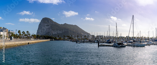 panorama view of the Alcaldesa Marina and the Rock of Gibraltar