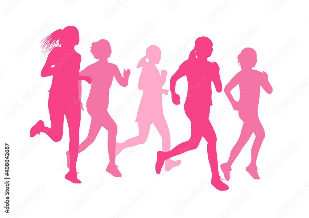女性マラソンランナー集団イラスト 女性マラソンランナー集団イラスト