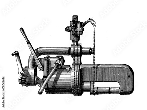 The portable hydraulic riveter invented by Ralph Hart Tweddell facilitated greatly the construction of boilers; bridges and ships; 19th century engraving photo