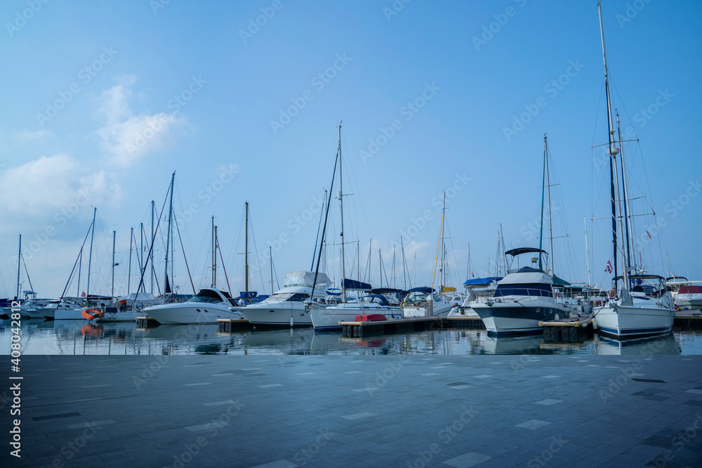 background of  yacht port