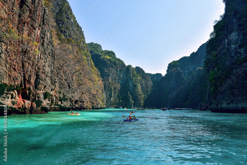 Pure turquoise sea and rocks on the Phi Phi islands, Thailand