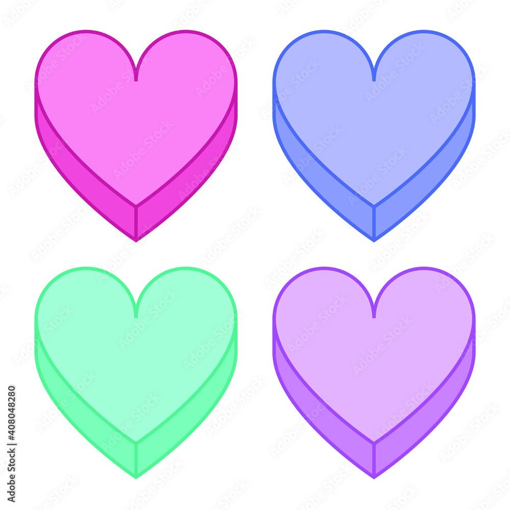 set of pastel cute hearts for valentine's day