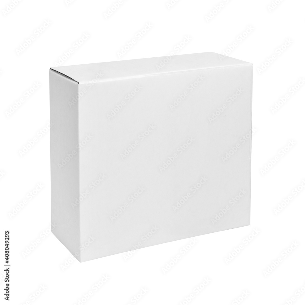 White cardboard box isolated on white background. Box mockup design. White cardboard box isolated on white background. Box mockup design.