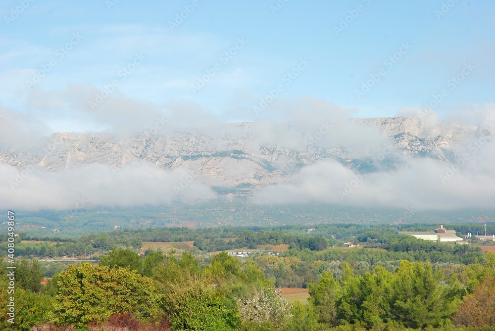 the Sainte Victoire mountain seen from Trets in Provence