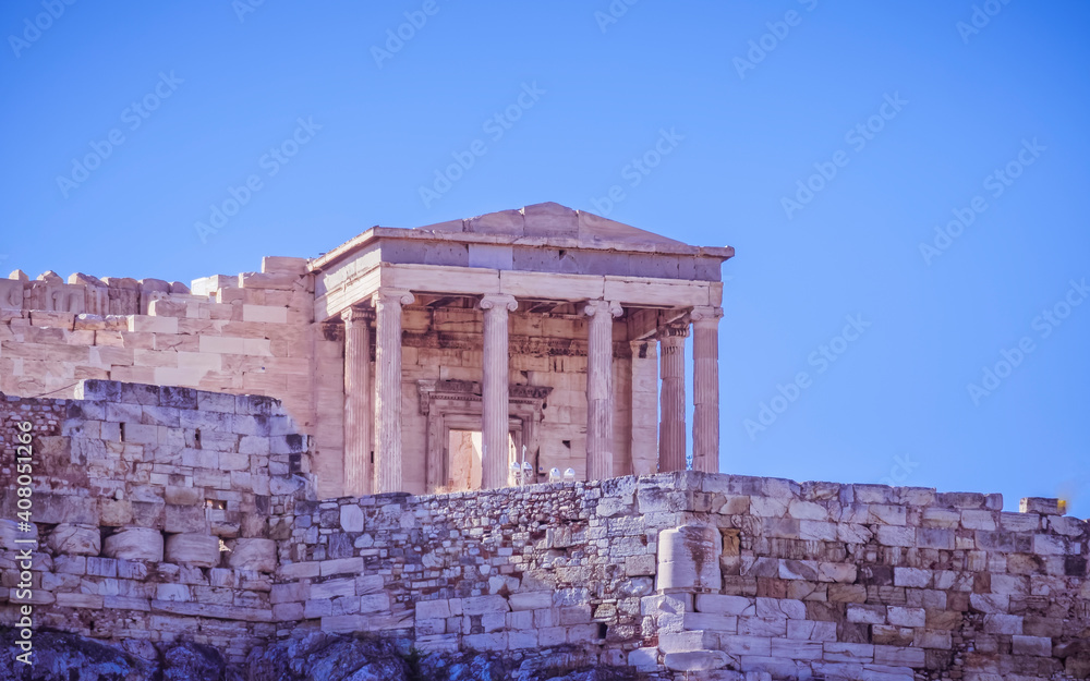 Athens Greece, Erechtheion ancient temple on Acropolis hill, view from the north