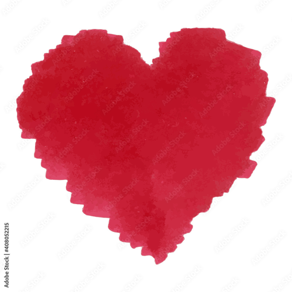 Vector sketch illustration with red heart painted of alcohol ink markers. Watercolor in handdrawn grunge style texture isolated on white background. A symbol of love, design element for Valentine day