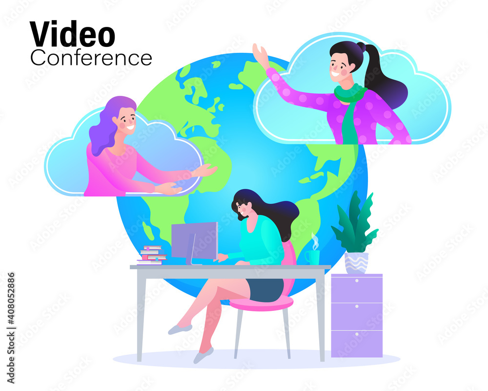 Online work from home meeting. Vector Illustrations flat design concept video conference. EPS10. Online work from home meeting. Vector Illustrations flat design concept video conference. EPS10.
