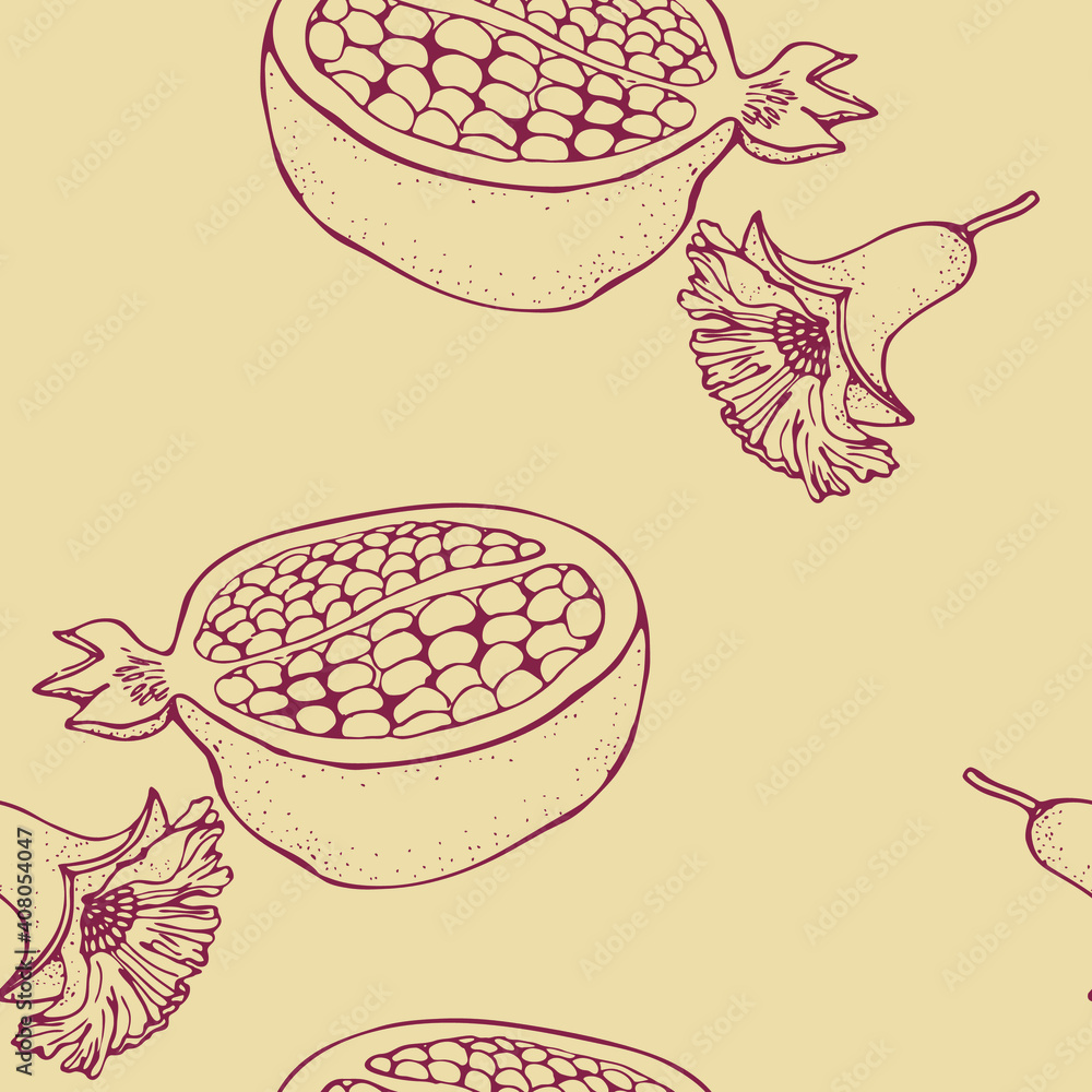 vector illustration seamless pattern botanical fruit pomegranate