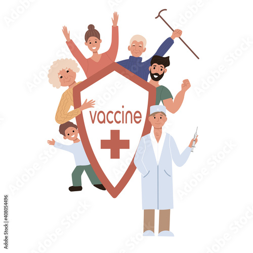 Vaccination concept poster with text place. Vector medical illustration. COVID-19