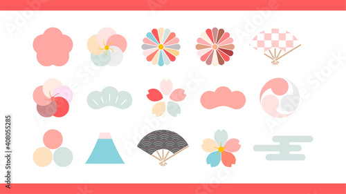 pastel colored modern Japanese motif elements