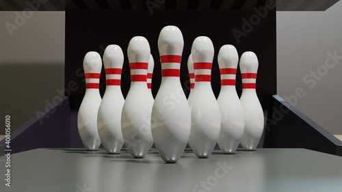Bowling Ball Smashing Bowling Pins High Definition 3D Render Image