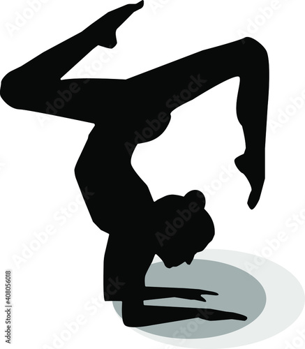 a woman is doing yoga, Adho Mukha Vrksasana ,black and white yoga icon, sport, spirtual exercise, pose, healthy life style