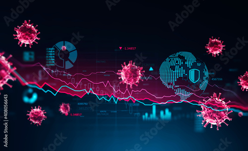 Infographic interface and coronavirus statistics background photo