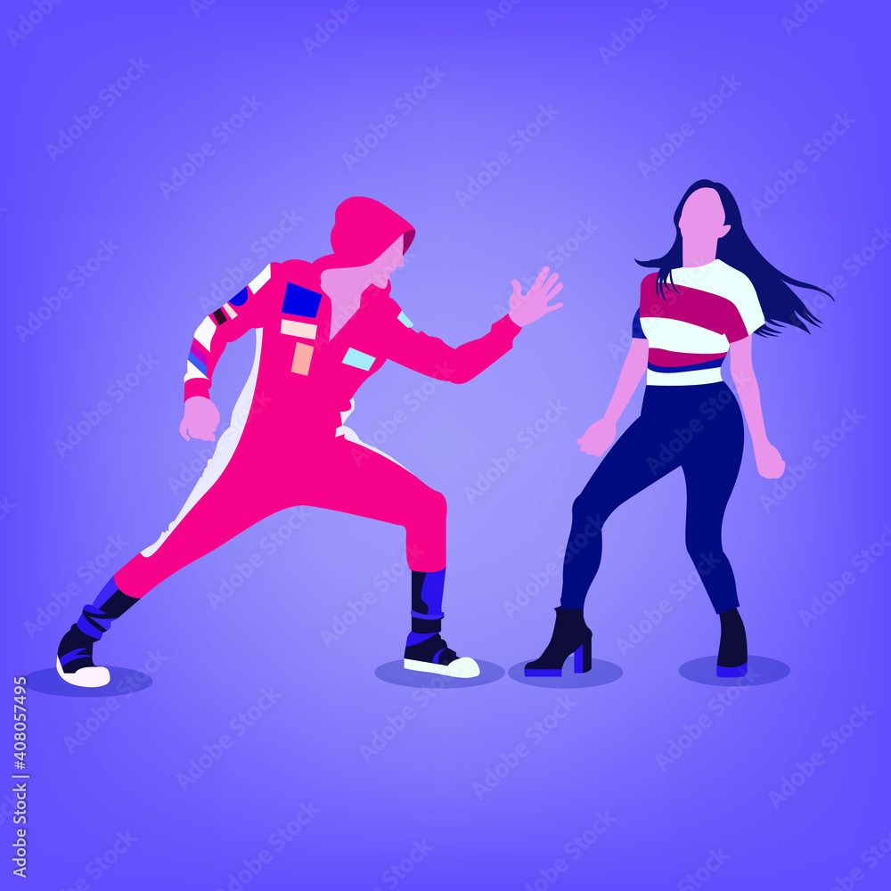 Vector illustration of a couple performing Bollywood style dance movements. Actors at work.