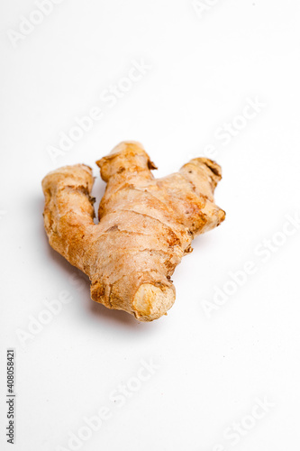 Fresh ginger on white background, herb medical concept