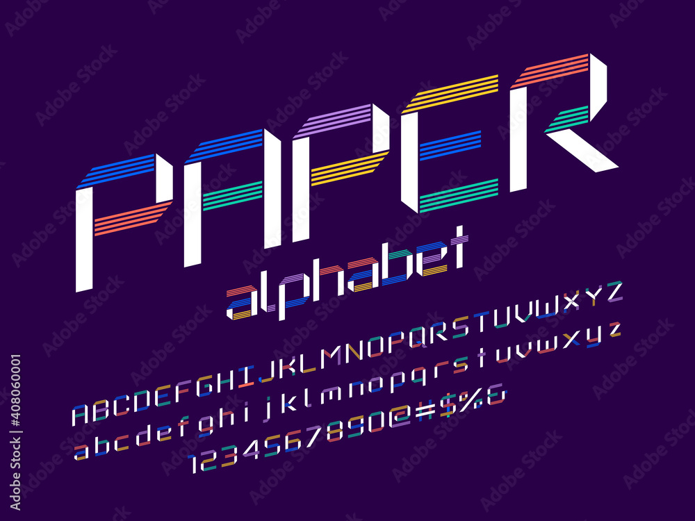 Paper folding origami style alphabet design with uppercase, lowercase ...
