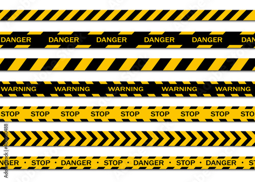 Set of warning tapes isolated on white background. Warning tape, danger tape, caution tape, under construction tape. Vector illustration © Инна Харламова