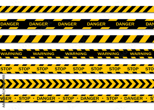 Set of warning tapes isolated on white background. Warning tape, danger tape, caution tape, under construction tape. Vector illustration