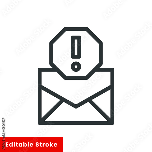 Warning alert message icon. Simple line style for web template and app. Email, suspicious, letter, mail, news, notification, vector illustration design on white background. Editable stroke EPS 10