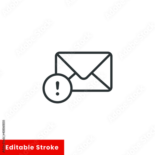 Warning alert message icon. Simple line style for web template and app. Email, suspicious, letter, mail, news, notification, vector illustration design on white background. Editable stroke EPS 10