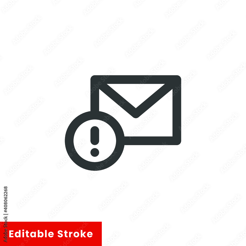 Warning alert message icon. Simple line style for web template and app. Email, suspicious, letter, mail, news, notification, vector illustration design on white background. Editable stroke EPS 10 Warning alert message icon. Simple line style for web template and app. Email, suspicious, letter, mail, news, notification, vector illustration design on white background. Editable stroke EPS 10