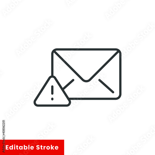 Warning alert message icon. Simple line style for web template and app. Email, suspicious, letter, mail, news, notification, vector illustration design on white background. Editable stroke EPS 10