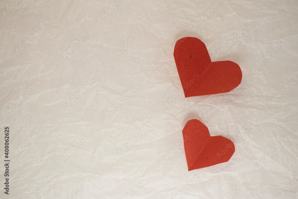 valentine's day cards on white crumpled paper. valentines on a crumpled background with a place for an inscription valentine's day cards on white crumpled paper. valentines on a crumpled background with a place for an inscription