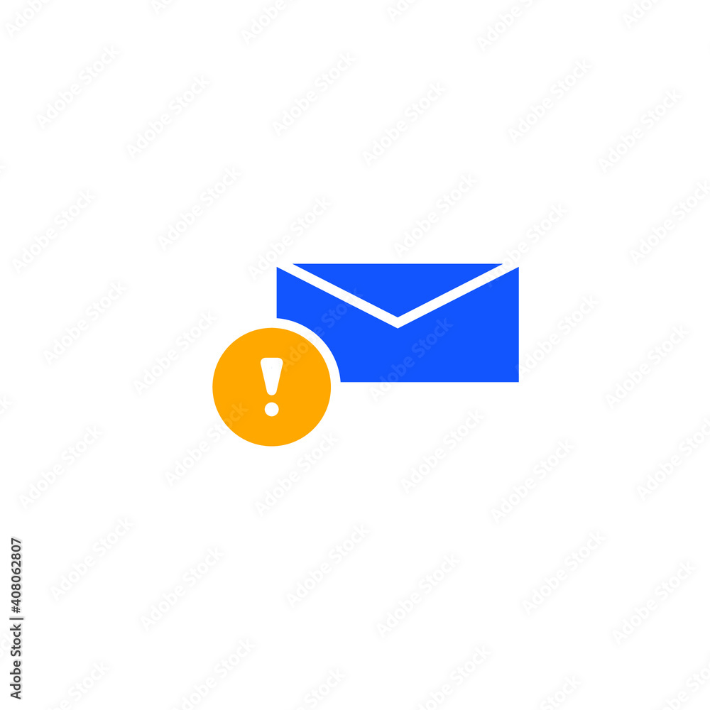 Warning alert message icon. Simple flat style for web template and app. Email, suspicious, letter, mail, news, notification, vector illustration design on white background. EPS 10 Warning alert message icon. Simple flat style for web template and app. Email, suspicious, letter, mail, news, notification, vector illustration design on white background. EPS 10