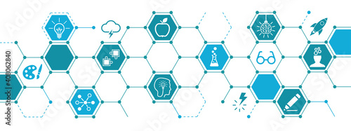 Concept with connected icons related to advice or coaching, consulting, support, expertise, analysis, creativity or innovation, expert performance, skill improvement, innovation - stock vector