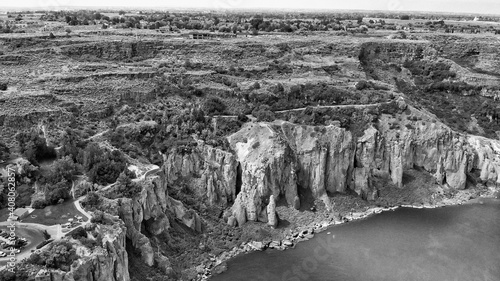 Aerial view of Shoshone Falls in summer season from drone viewpoint, Idaho, USA