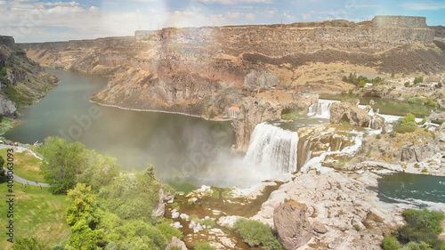 Aerial view of Shoshone Falls in summer season from drone viewpoint  Idaho  USA