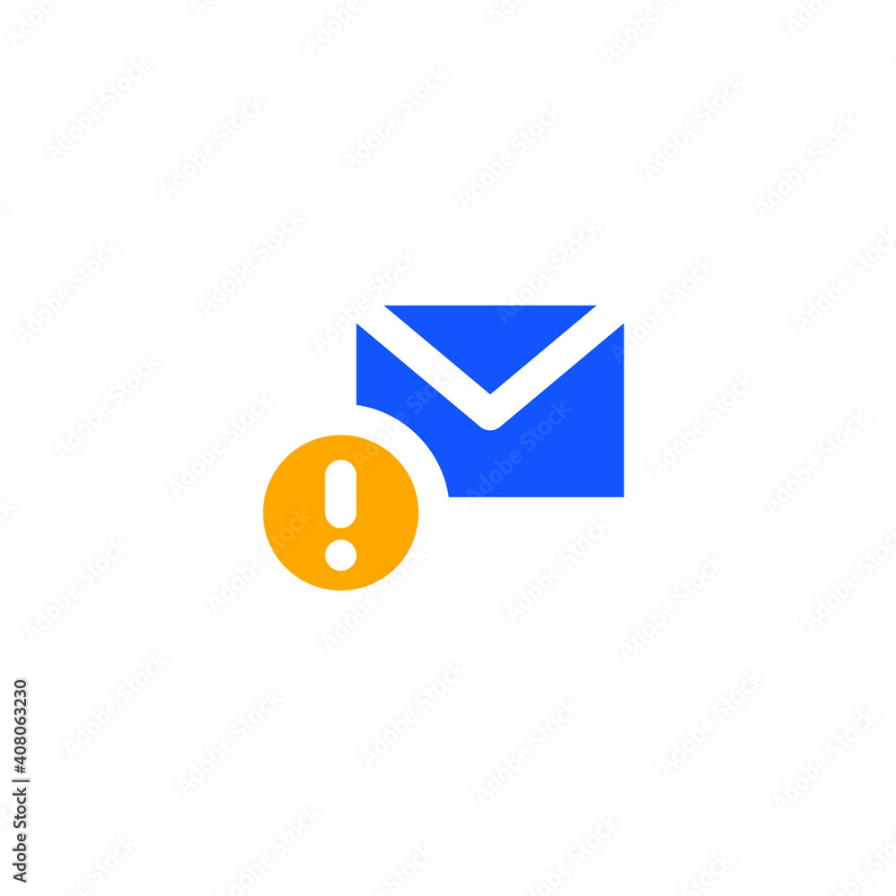Warning alert message icon. Simple flat style for web template and app. Email, suspicious, letter, mail, news, notification, vector illustration design on white background. EPS 10 Warning alert message icon. Simple flat style for web template and app. Email, suspicious, letter, mail, news, notification, vector illustration design on white background. EPS 10