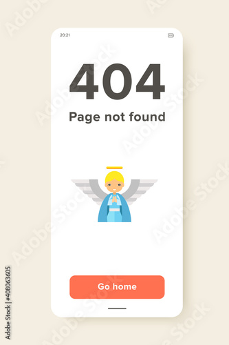 Icon of cute cartoon blonde angel in blue tunic with large white wings and golden nimbus