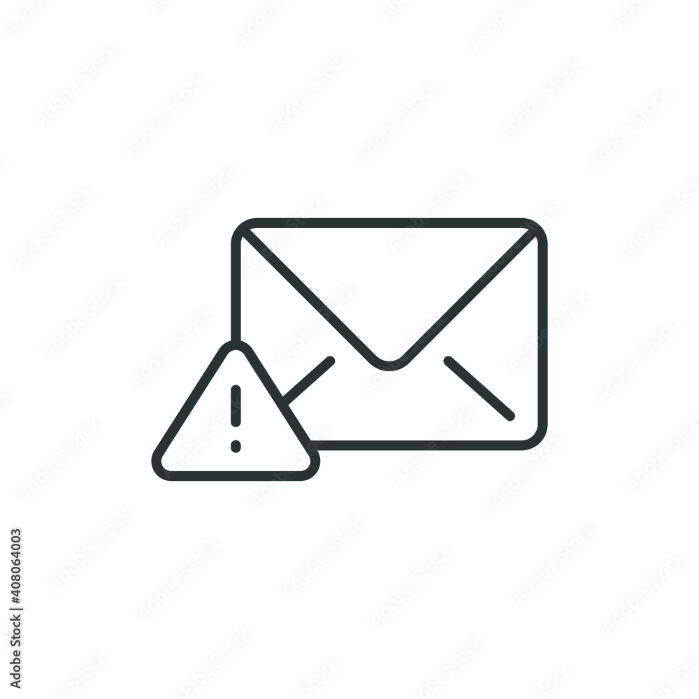 Warning alert message icon. Simple line style for web template and app. Email, suspicious, letter, mail, news, notification, vector illustration design on white background. EPS 10 Warning alert message icon. Simple line style for web template and app. Email, suspicious, letter, mail, news, notification, vector illustration design on white background. EPS 10
