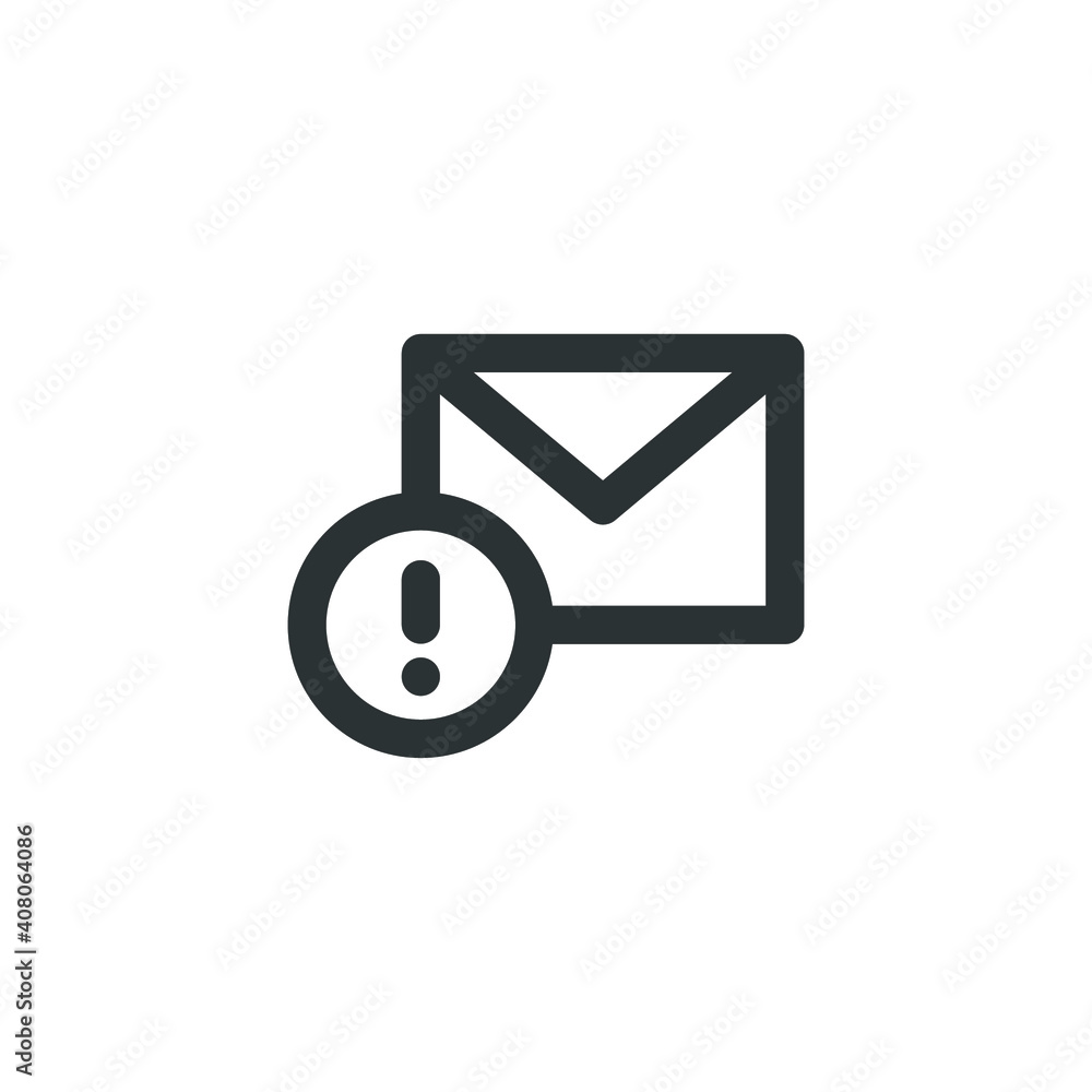 Warning alert message icon. Simple line style for web template and app. Email, suspicious, letter, mail, news, notification, vector illustration design on white background. EPS 10 Warning alert message icon. Simple line style for web template and app. Email, suspicious, letter, mail, news, notification, vector illustration design on white background. EPS 10
