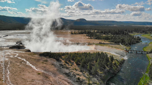 Aerial view of Yellowstone Black Sand Basin in summer season, Wyoming, USA