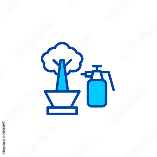 Spraying plant icon in blue color style