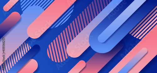 Abstract blue and pink geometric rounded line diagonal dynamic overlapping background.