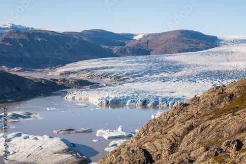 Hoffellsjokull glacier and lagoon, part of Vatnajokull national park in Iceland