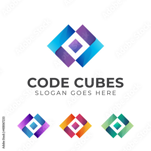 cubes with code logo template gradient design