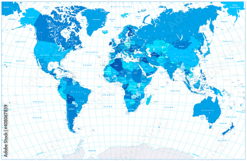 Blue World Map isolated on white