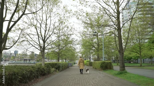 Wallpaper Mural Wide Shot Behind Woman Walking Dog Through City Park Torontodigital.ca