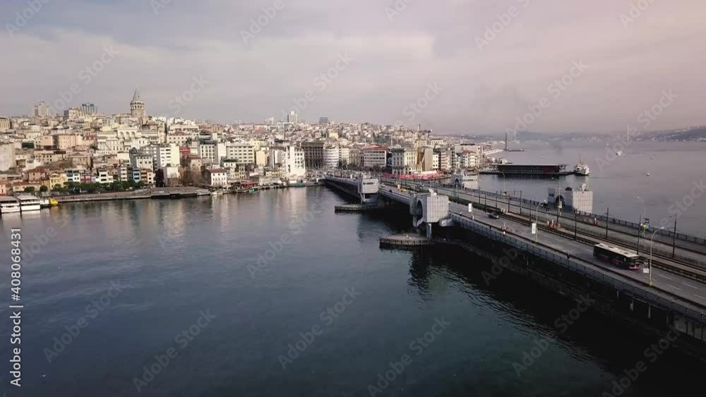 drone flight from the Galata Bridge to the Karakoy drone flight from the Galata Bridge to the Karakoy